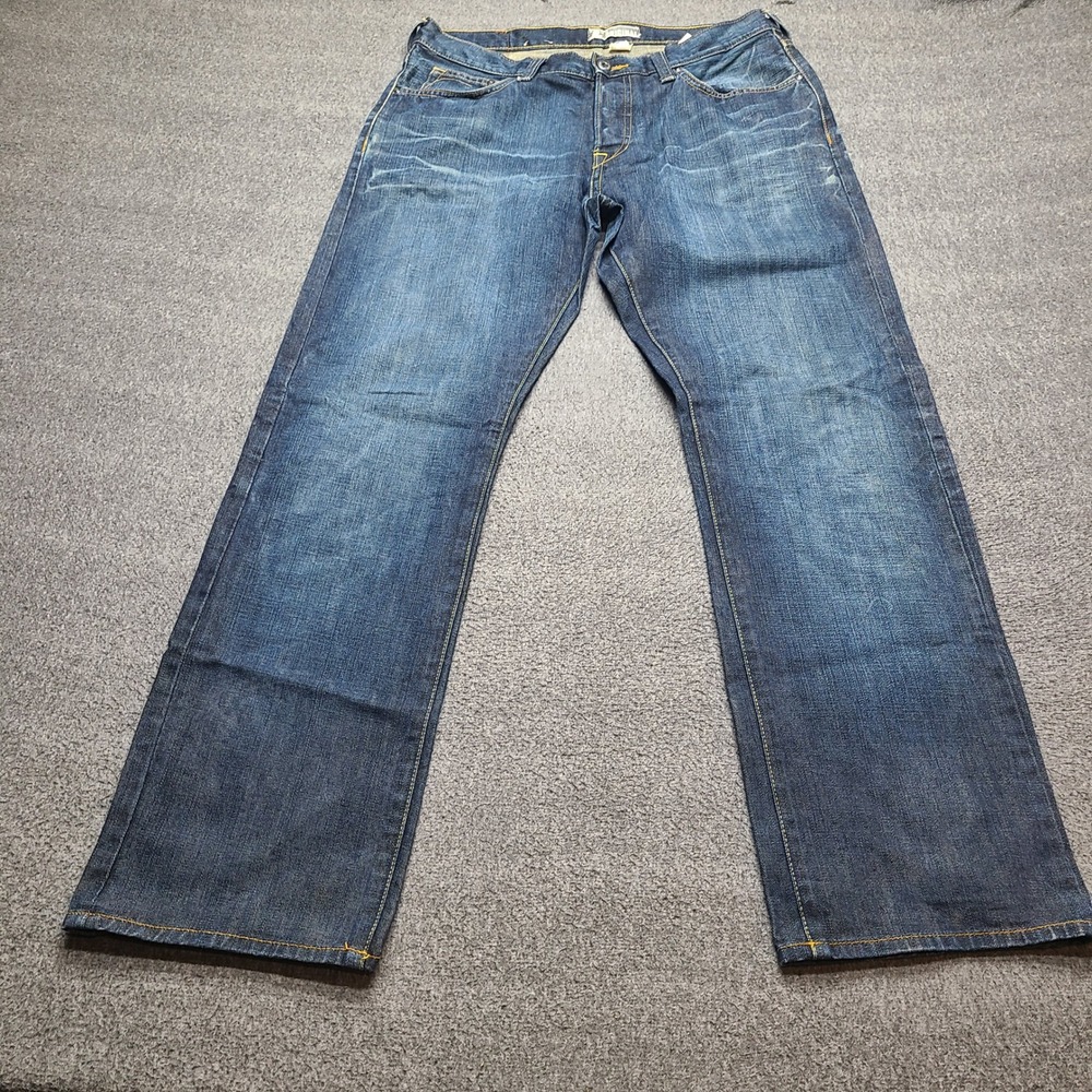 H&M ORIGINAL Mens Blue Wash Denim Jeans Button Fly Straight Leg Size 34x32